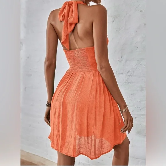 Women's Dress Shirred Backless Halter Neck Dress Women's Dress Size S - Picture 5 of 12